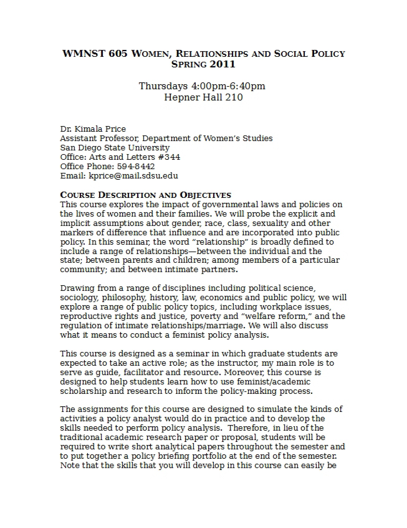 Women's Studies 605 Syllabus