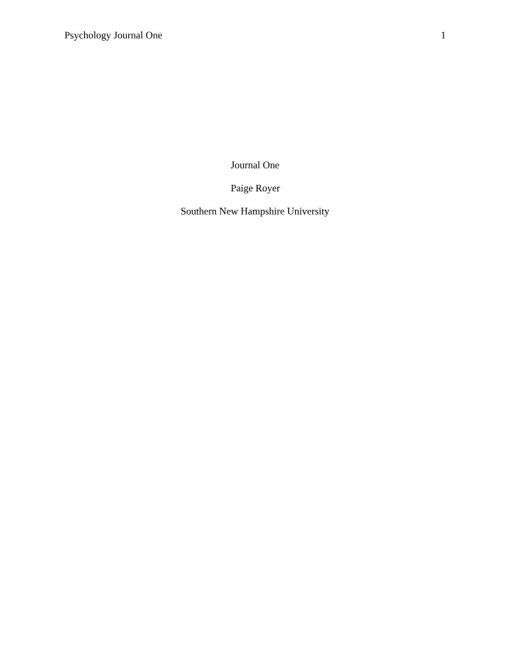 Journal One - Psychology