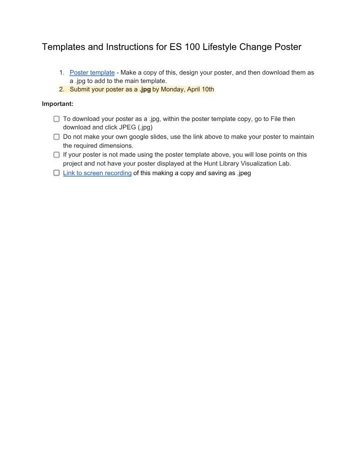 Instructions for ES 100 Lifestyle Change Poster