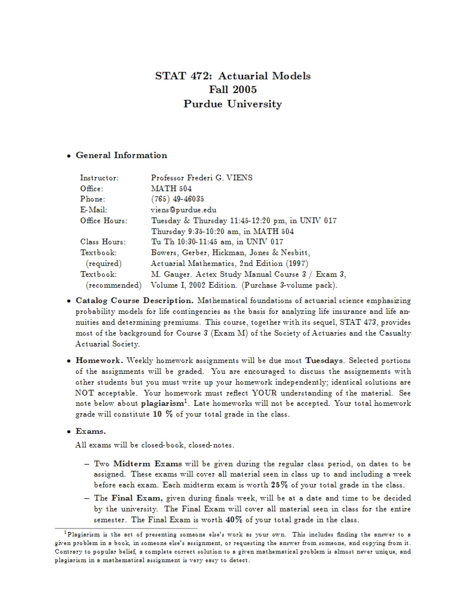 Actuarial Models Syllabus