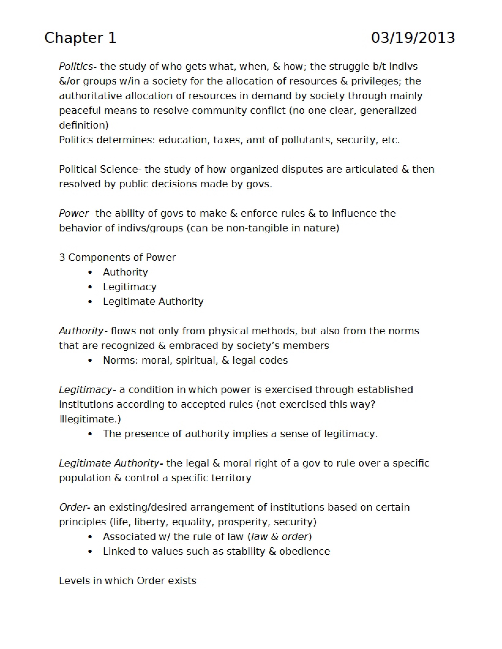 Chapter One Notes