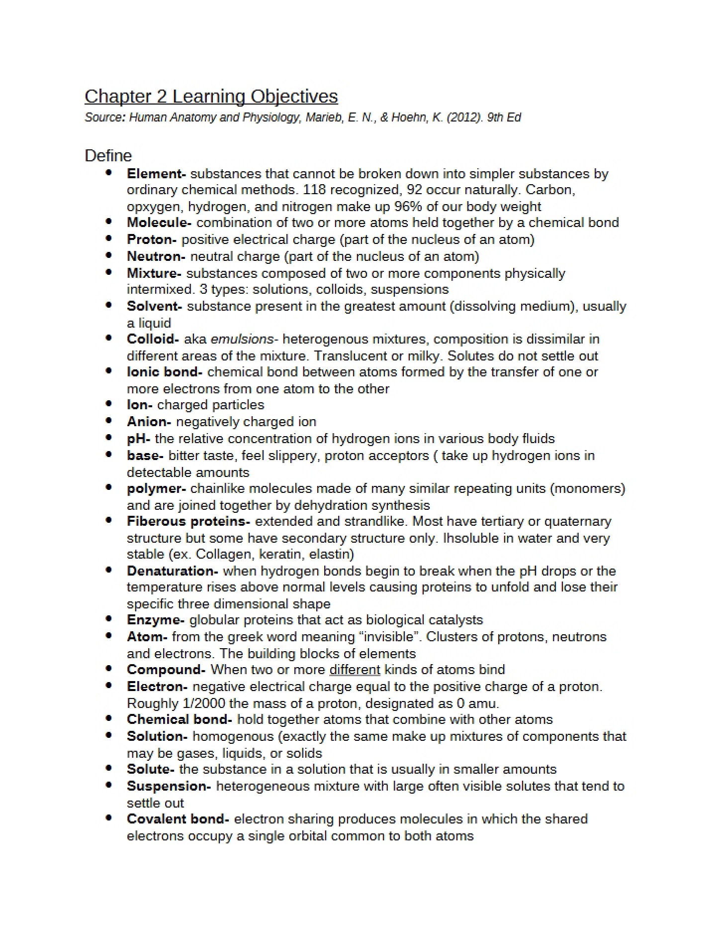 Second Chapter - Anat & Phys I