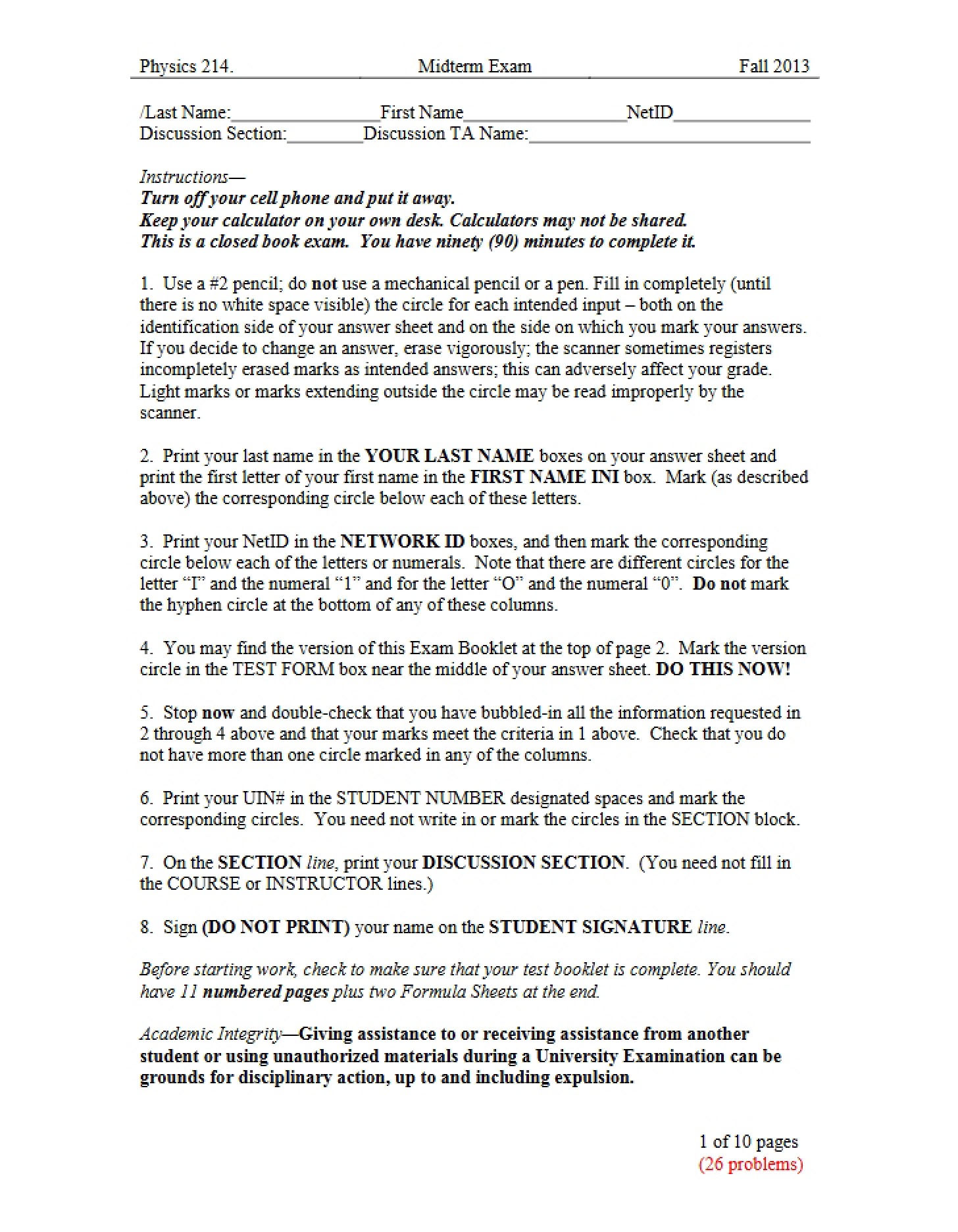 Midterm Exam Fall 2013 (Phys214)