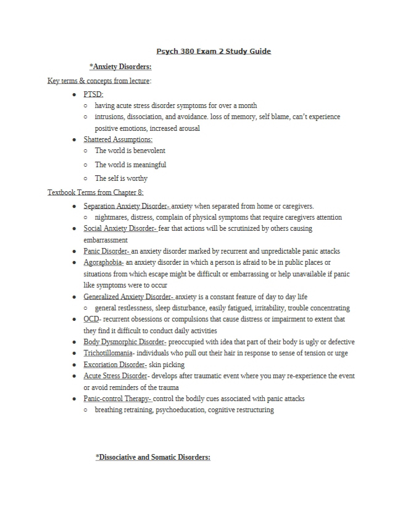 Study Guide for Psych 380 Exam 2