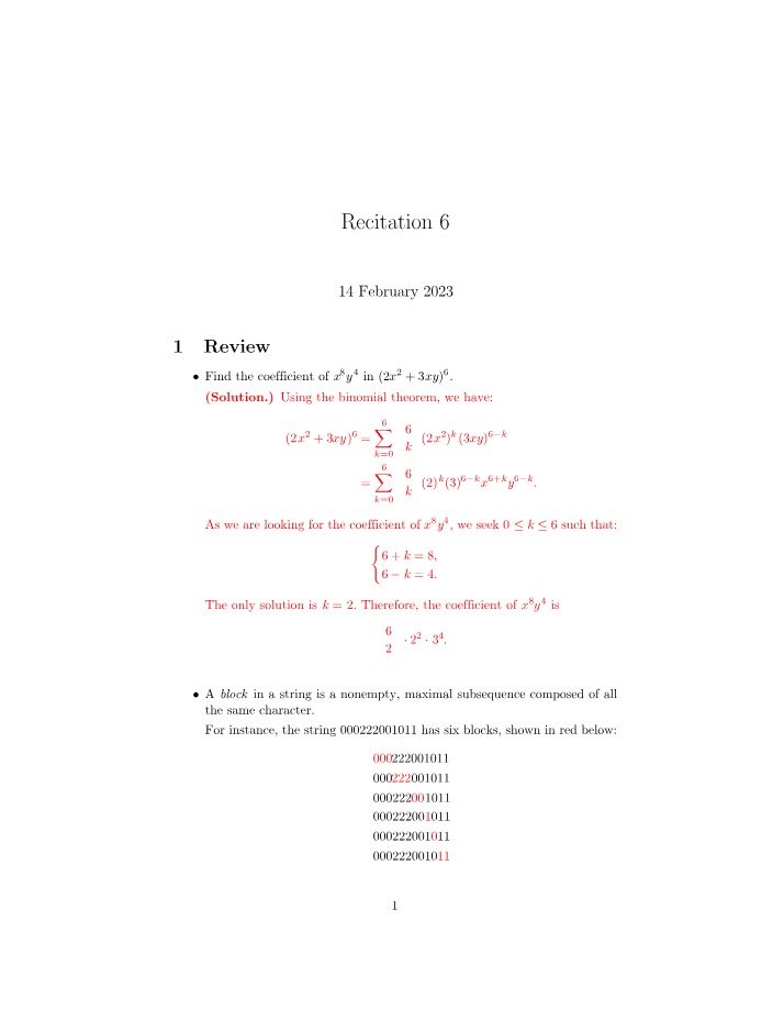 Recitation - Finding the Coefficient of x8 y4