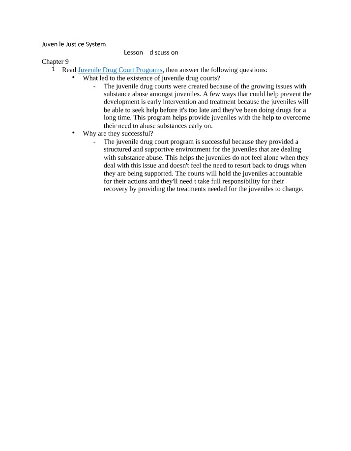 Juvenile Drug Court Programs - Success and Prevention