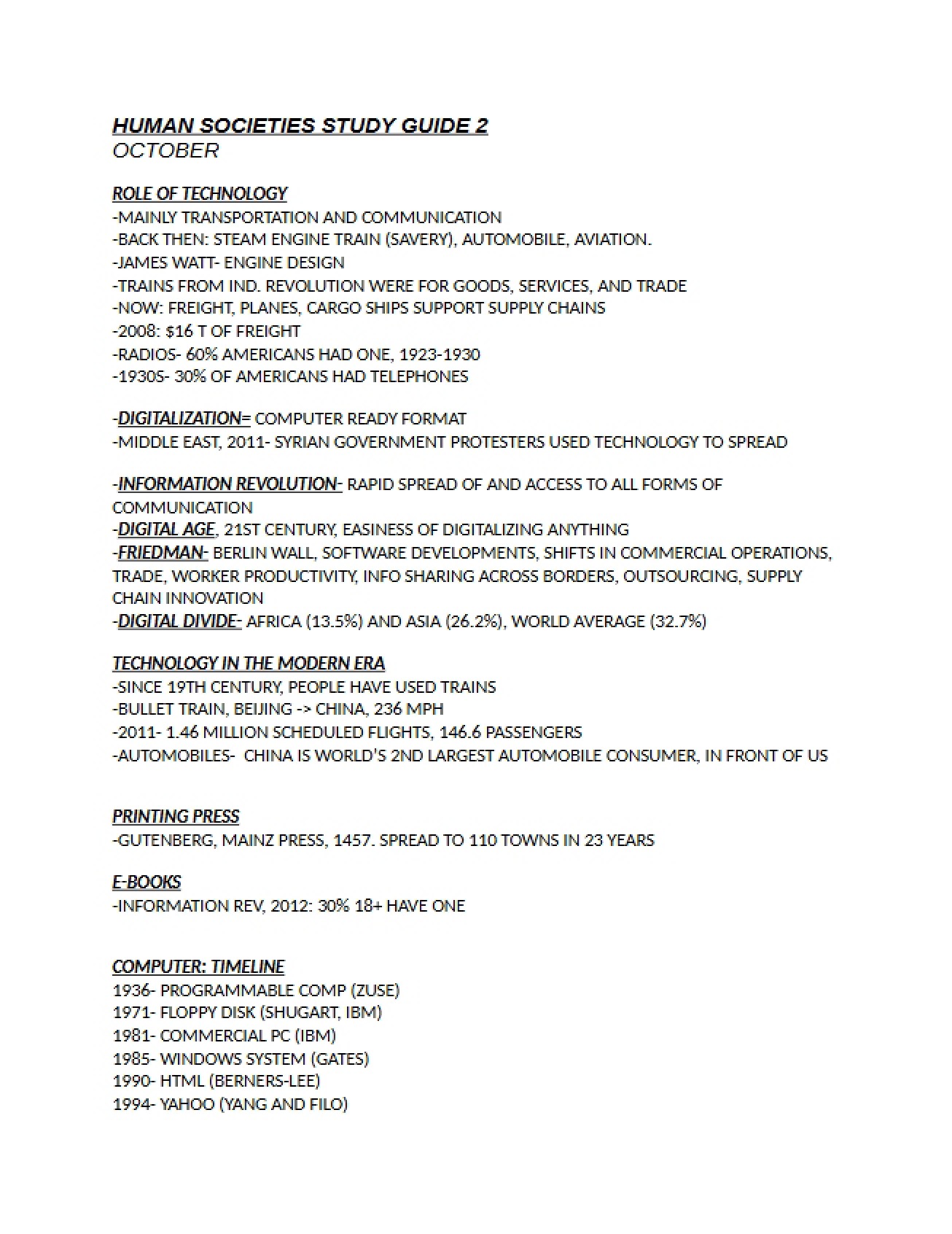 Study Guide 2 for Human Societies