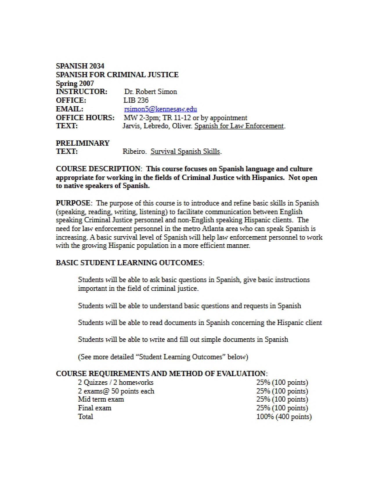 Course Outline for SPAN 2034 (Hybrid)
