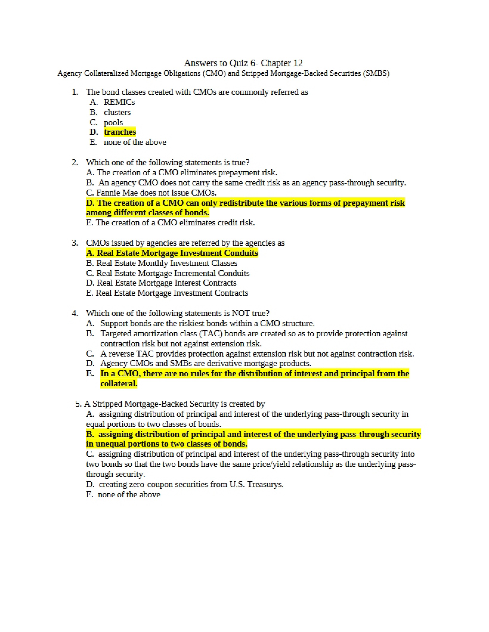 Chapter 12 Quiz Answers