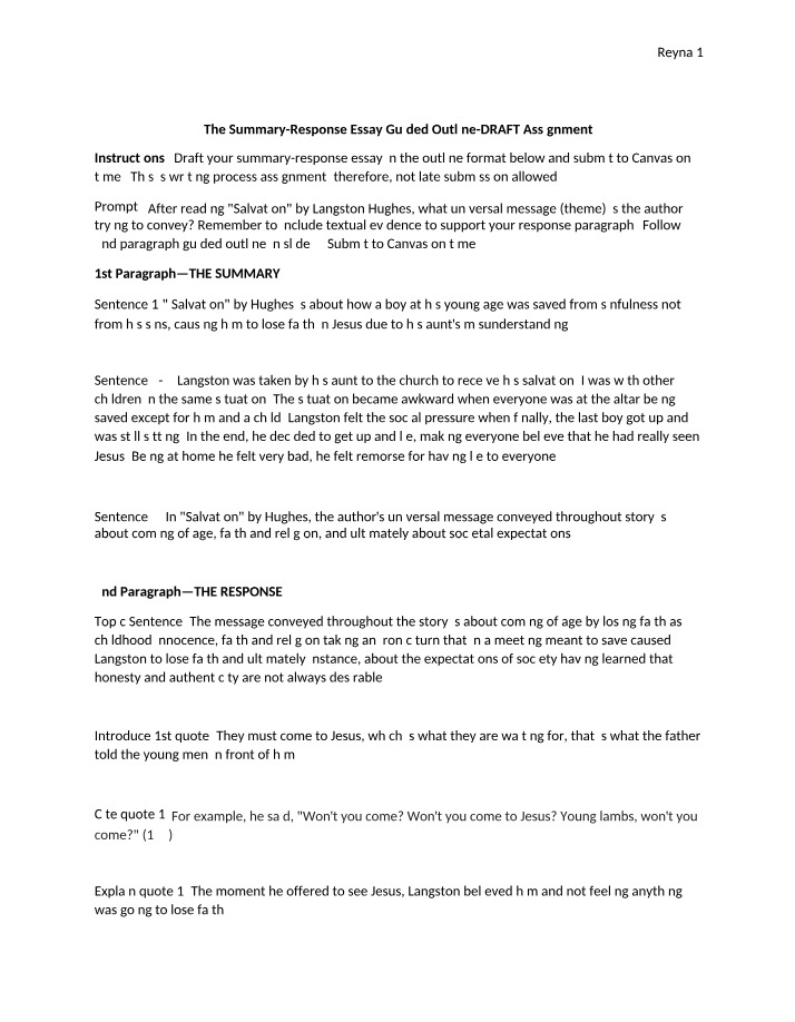Guided Outline for Summary-Response Essay