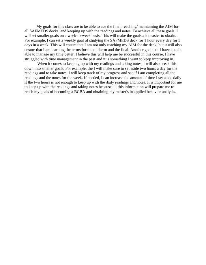 Course Goals - ABA 630