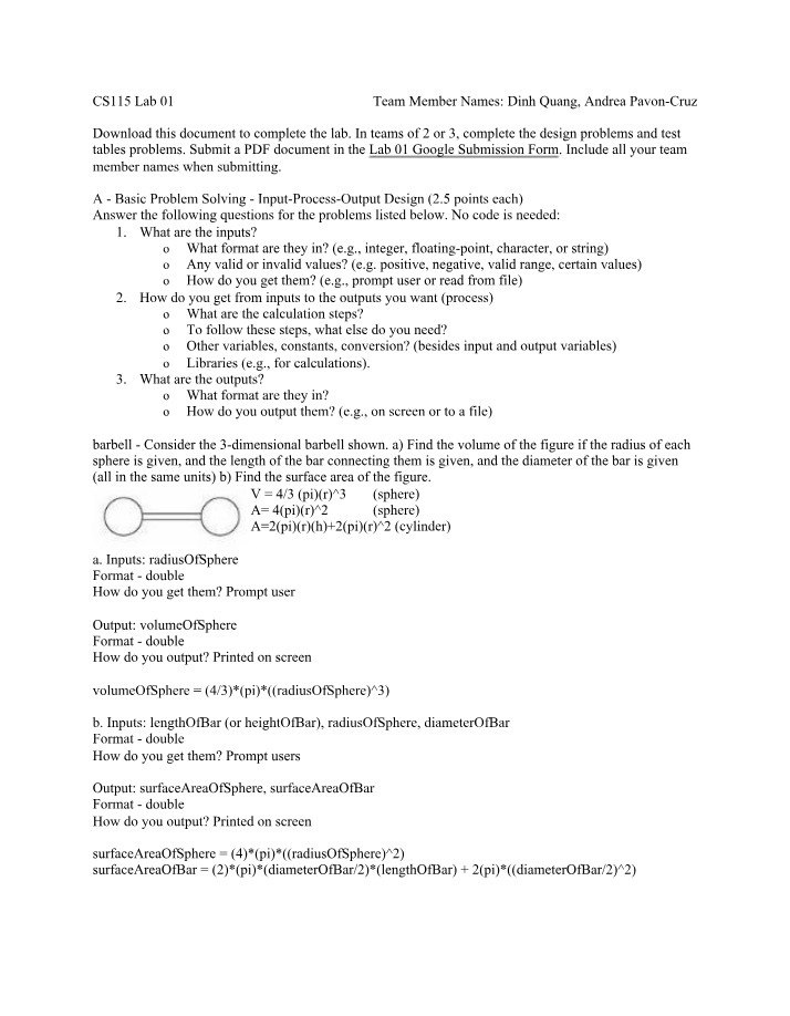 CS115 Lab 01 - Design Problems and Tests