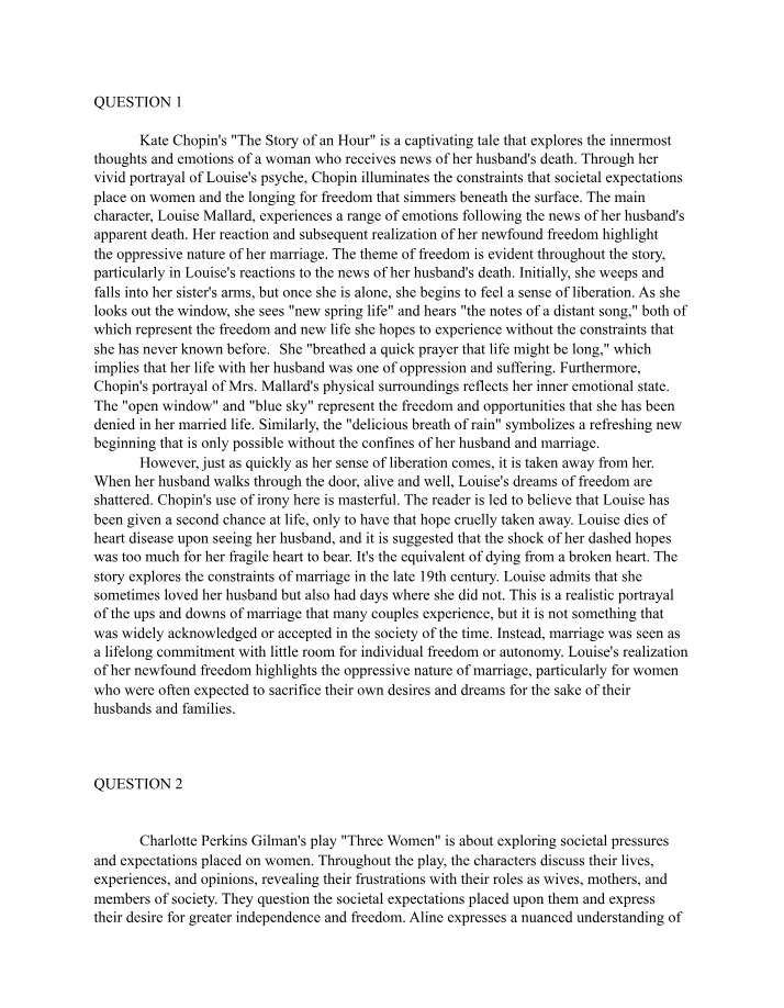 Women's Freedom and Oppression - Analysis of Literary Works