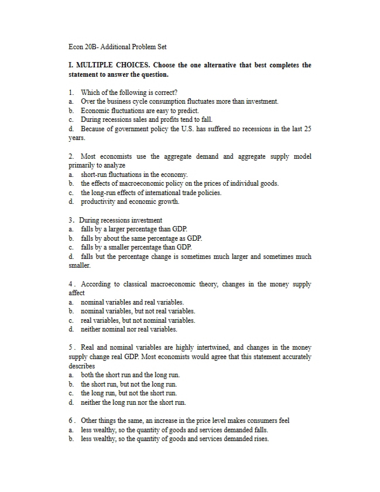Supplemental Problem Set