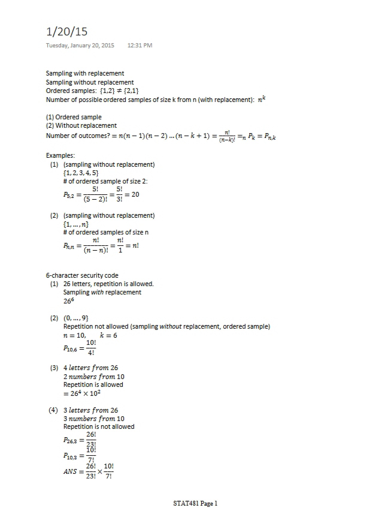 Jan 20 Notes (STAT481)
