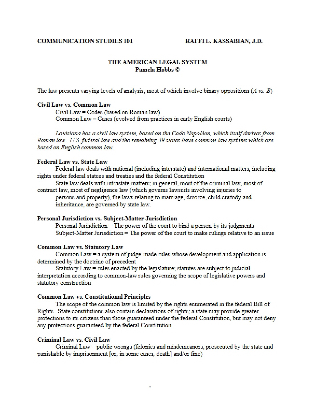 American Legal System, Fall 2015
