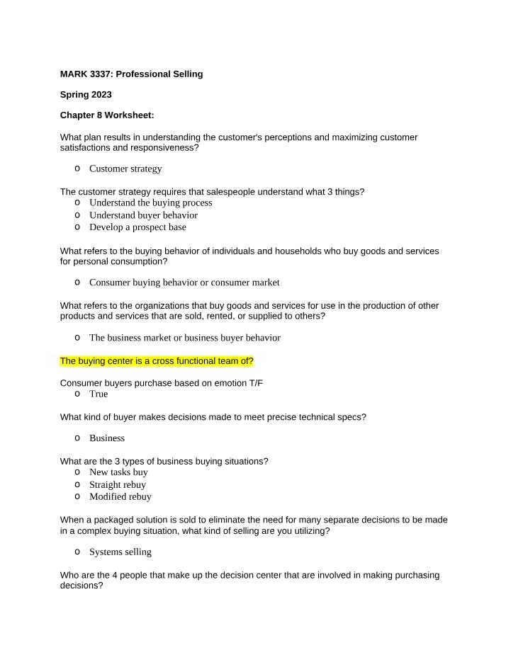 Worksheet for Chapter 8