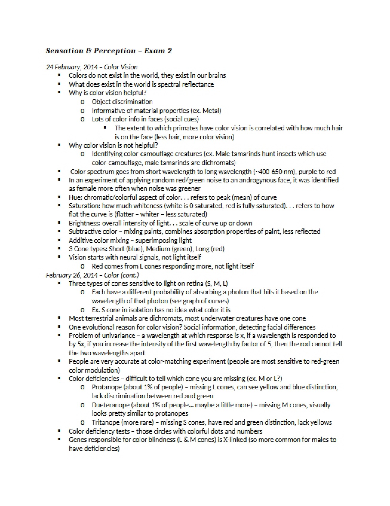 Second Exam Perception and Sensation