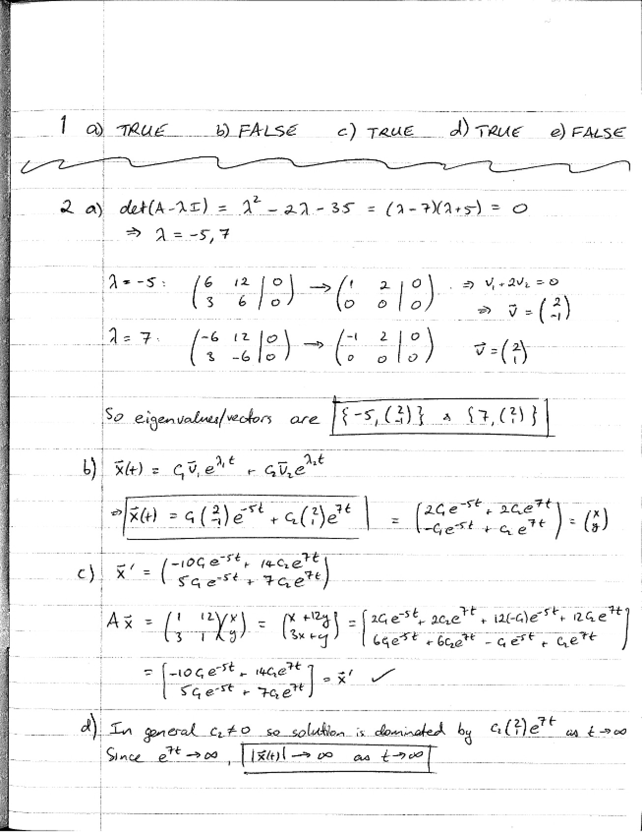 Answer Key for Differential Equations Exam 3d