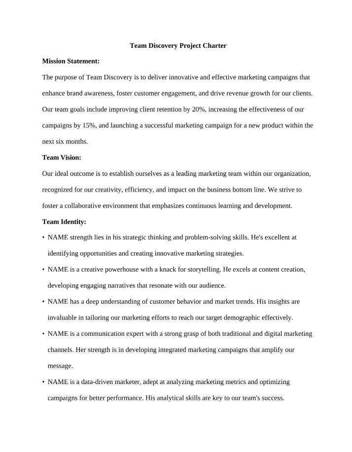 Charter for Team Discovery Project