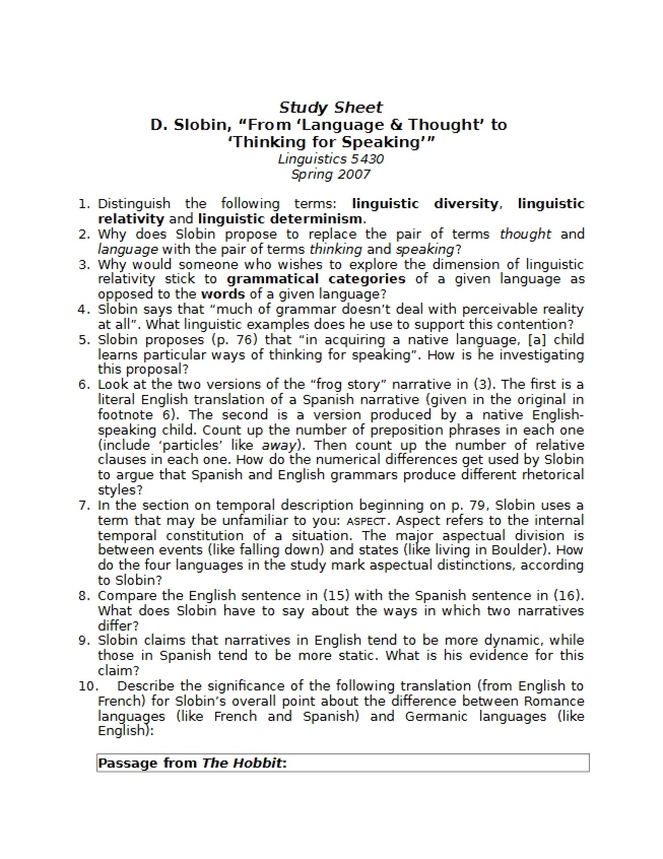 Study Sheet (Set 5)