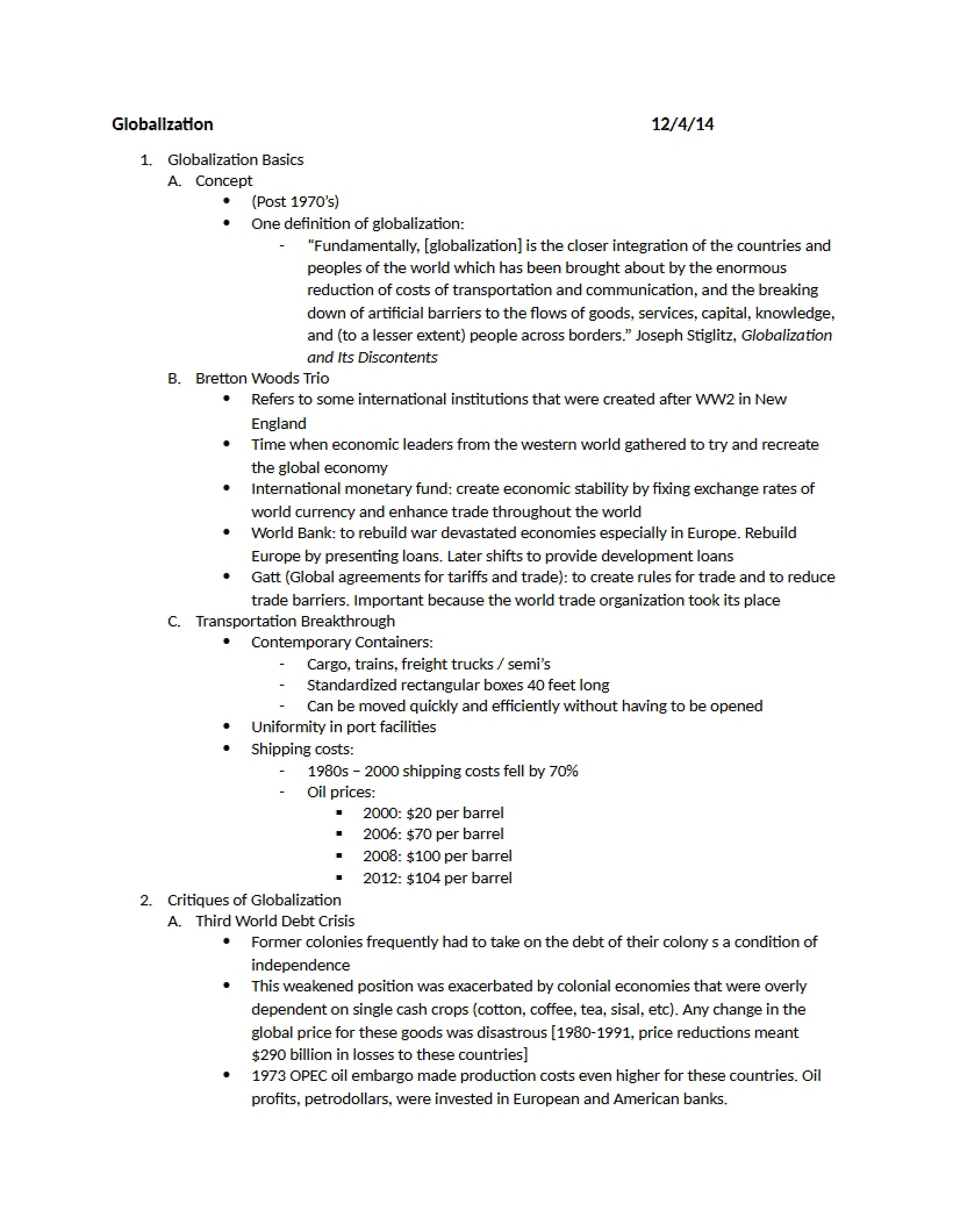 Outline for Tenth Online Lecture
