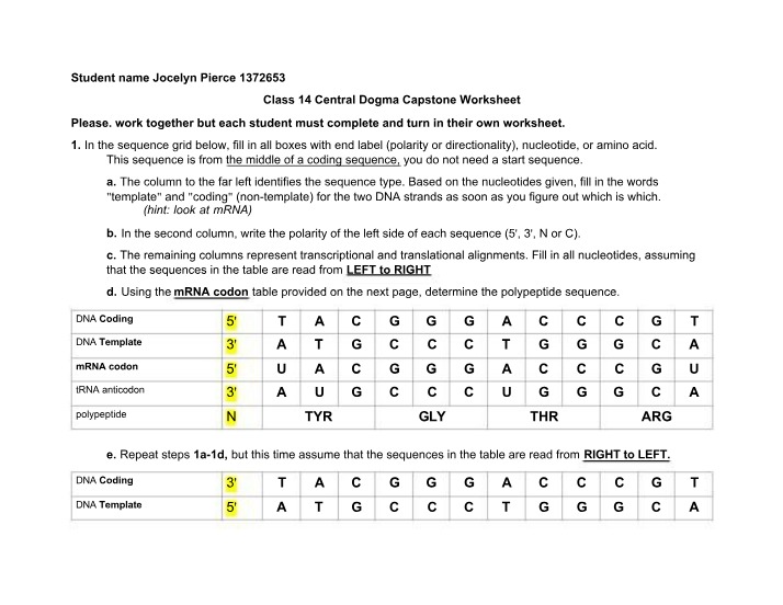 Central Dogma - DNA Sequences and Transcription