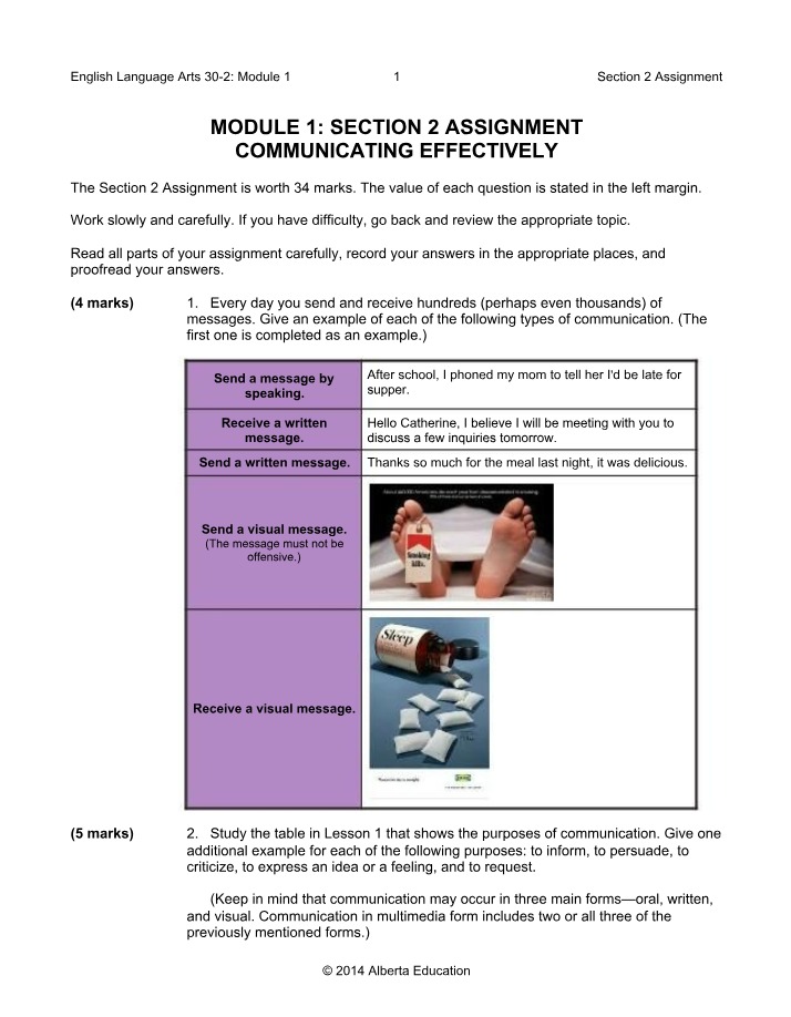 Assignment for Module 1 Section 2 - English Language Arts 30-2