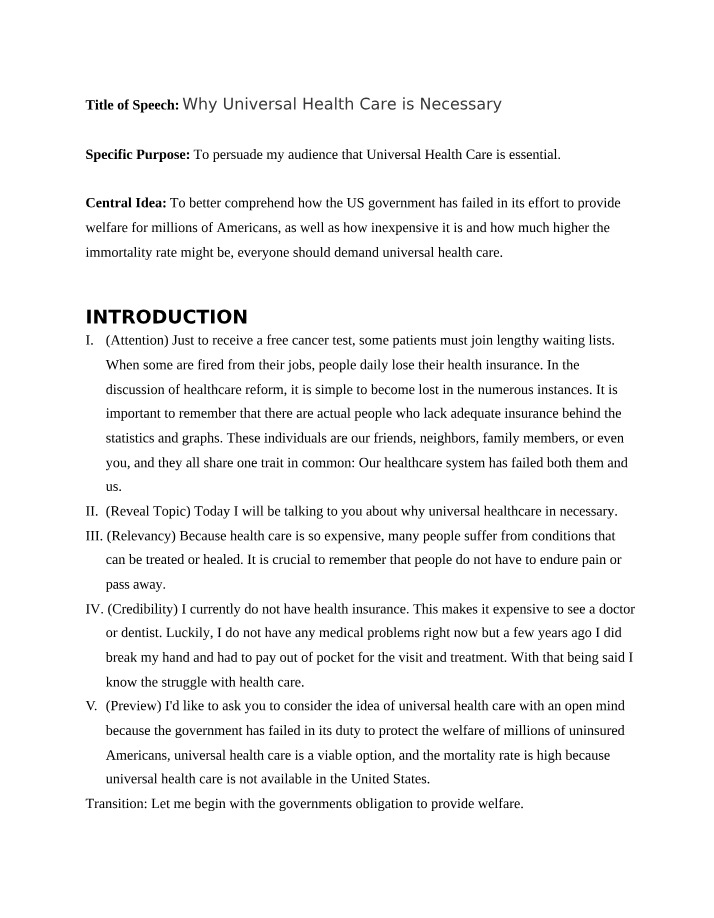 Why Universal Health Care is Necessary