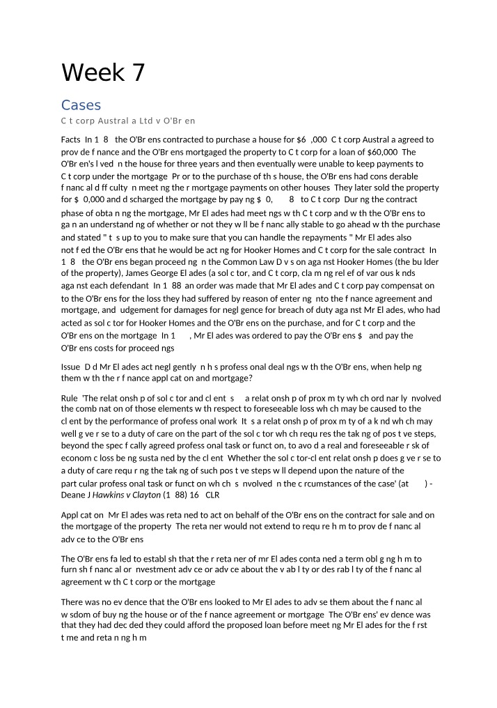 Week 7 Seminar Notes and Cases