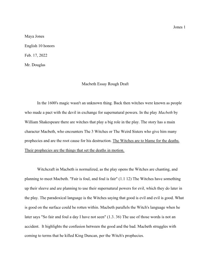 Rough Draft for Macbeth Essay
