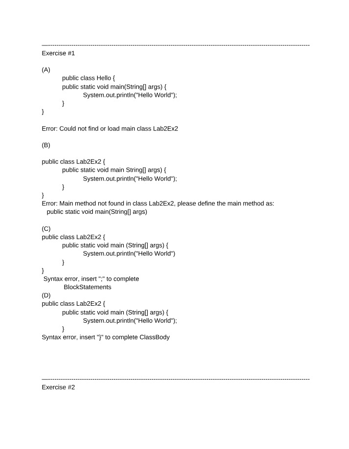 Solutions for Java Programming Exercises