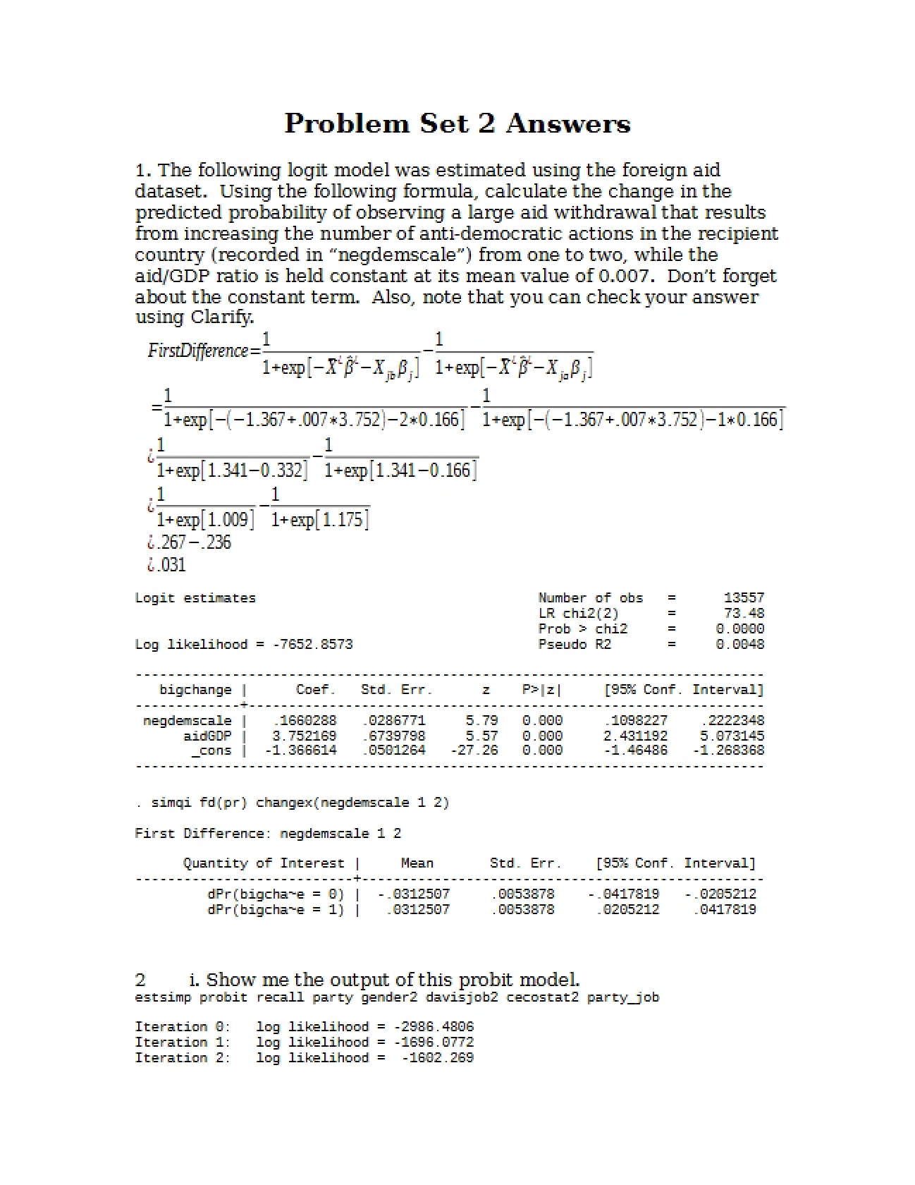 Solutions for Advanced Statistics Problem Set 2