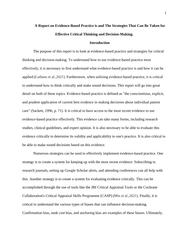 Strategies for Evidence-Based Practice, Critical Thinking, and Decision-Making
