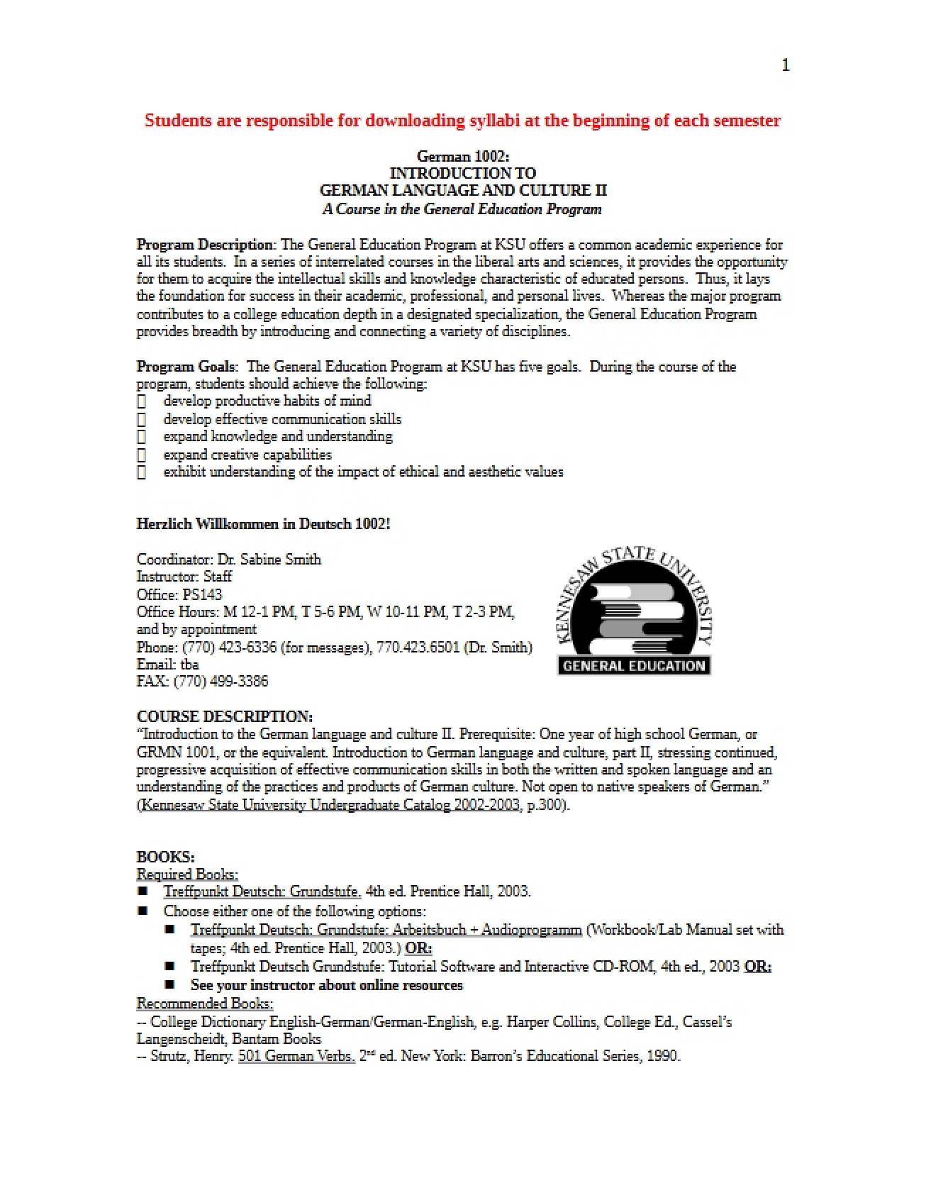 German Language II Course Overview