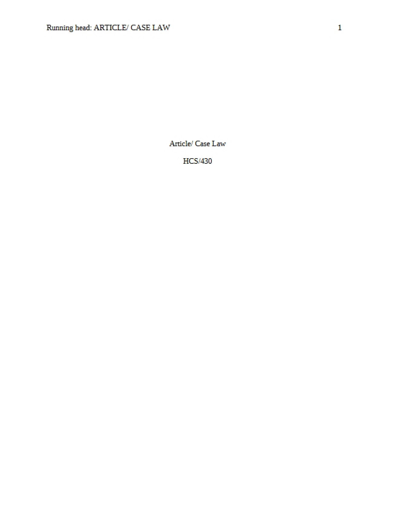 Case Law Article Analysis