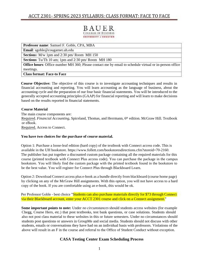 ACCT 2301 Syllabus - Spring 2023