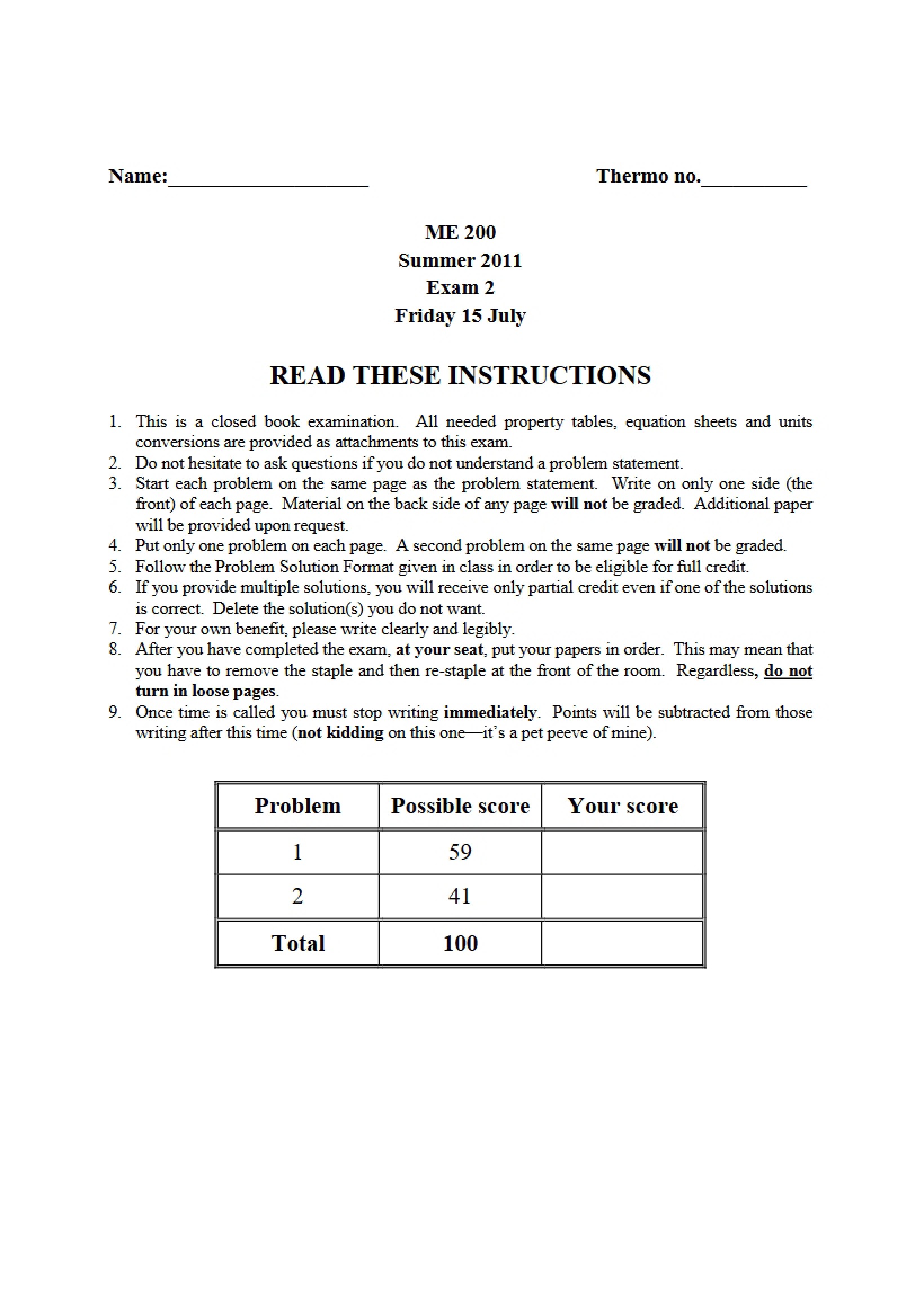 2011 Second Examination