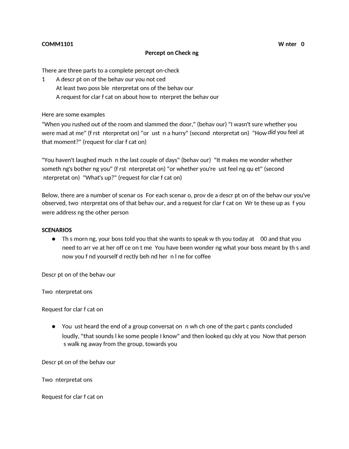 Scenarios for Perception Checking
