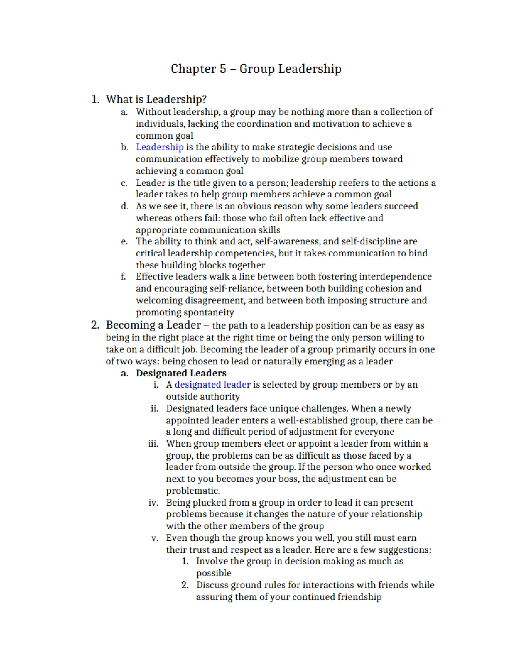 Leadership in Groups (Chapter 5)