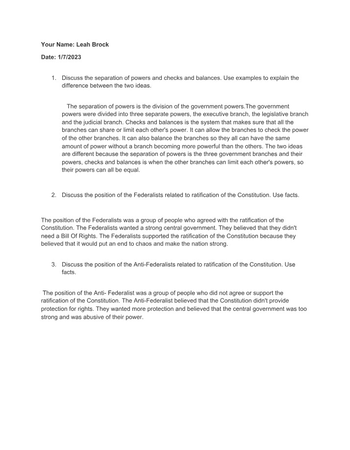 Checks and Balances and Separation of Powers in Government