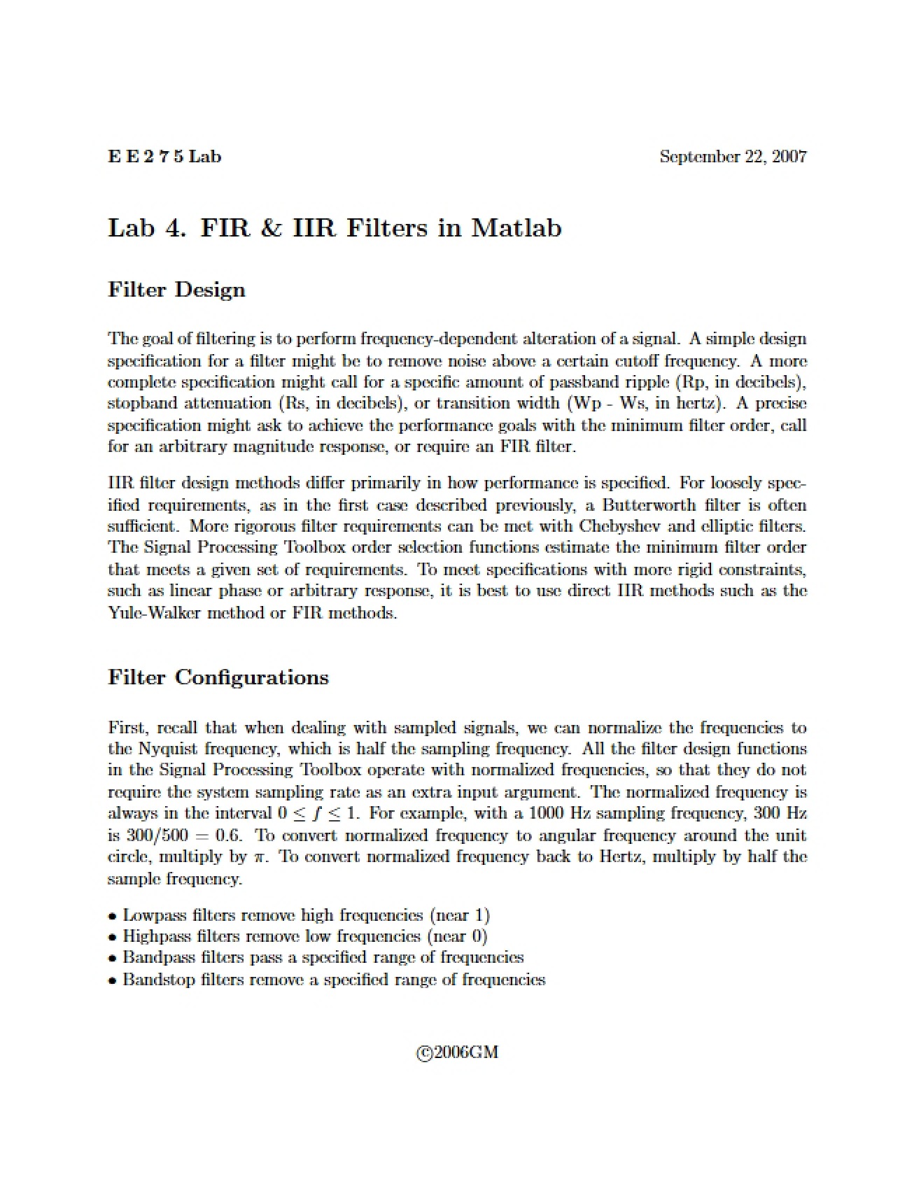 Digital Filter Design
