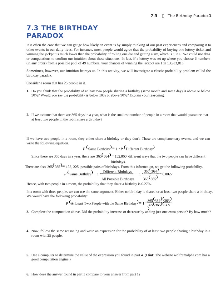 Birthday Paradox Activity
