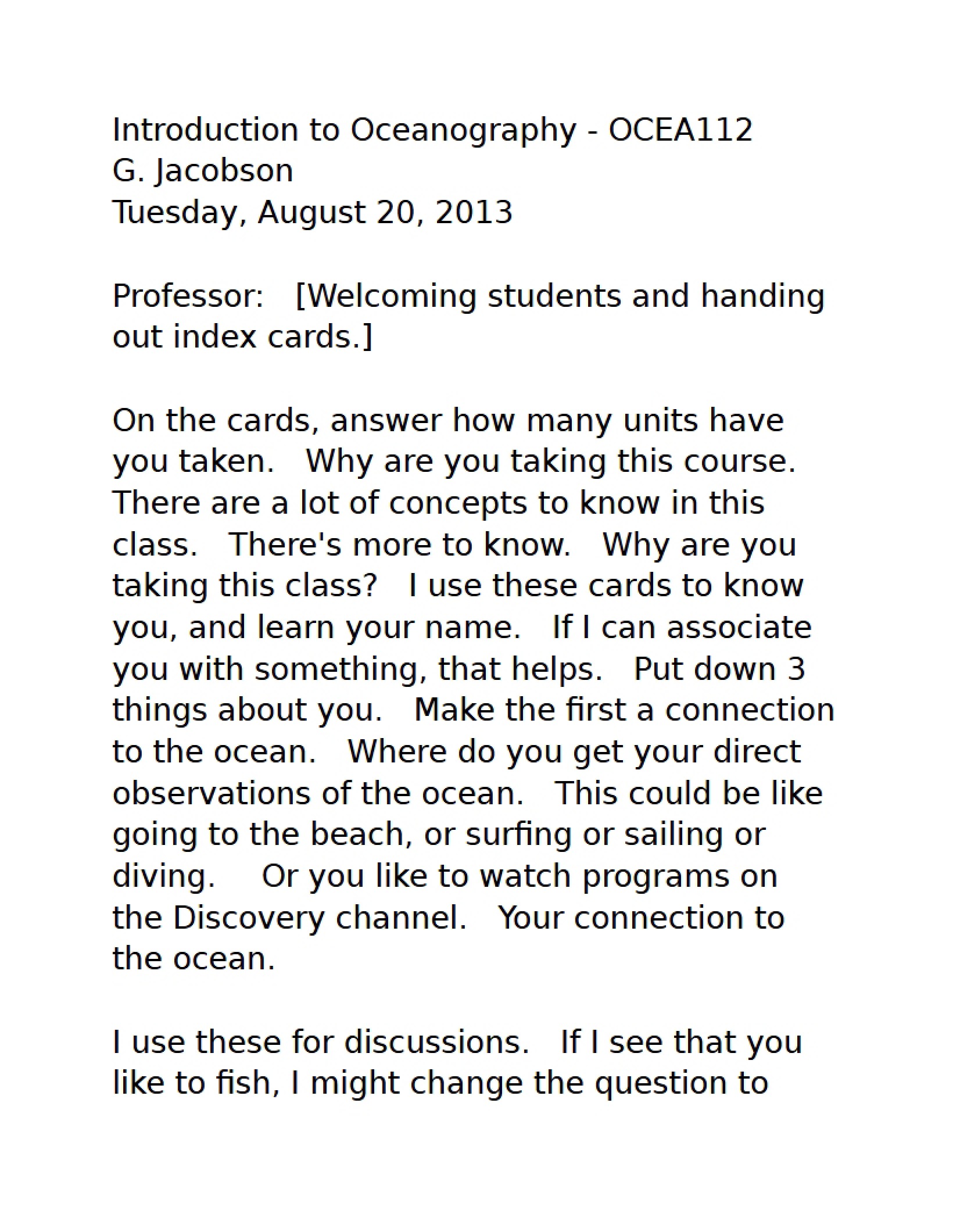 Oceanography Course Overview