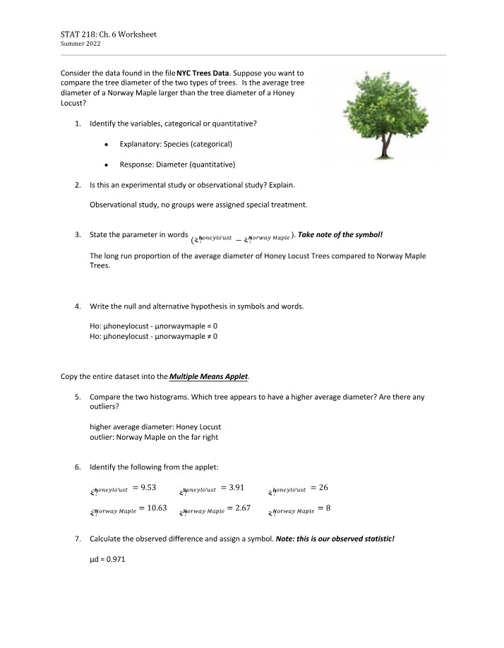 Tree Diameter Comparison - Norway Maple