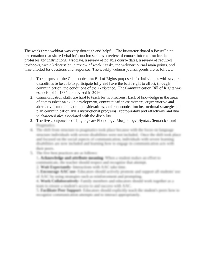 Week Three Webinar - Key Points from the Communication Bill of Rights