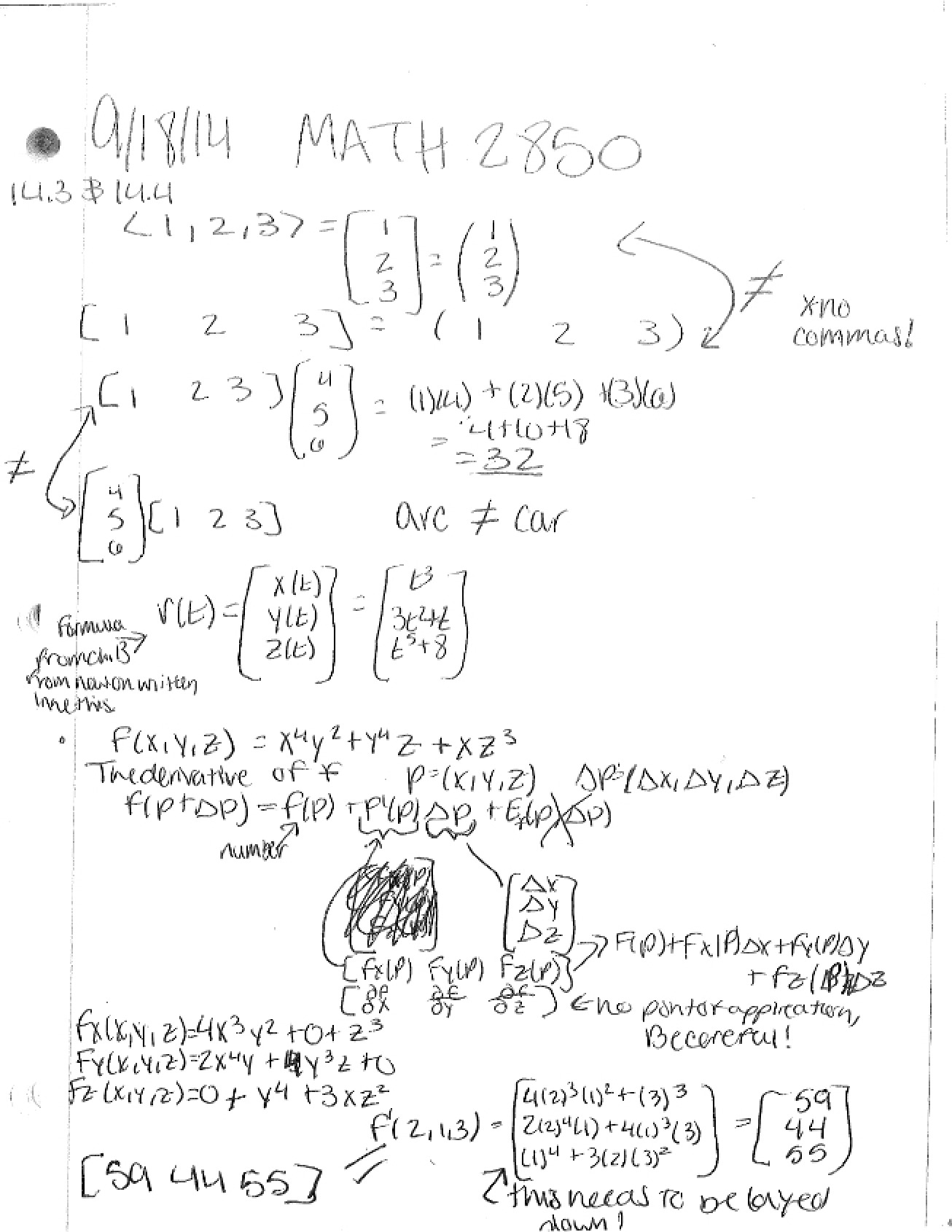 Multivariable Calculus Section Notes