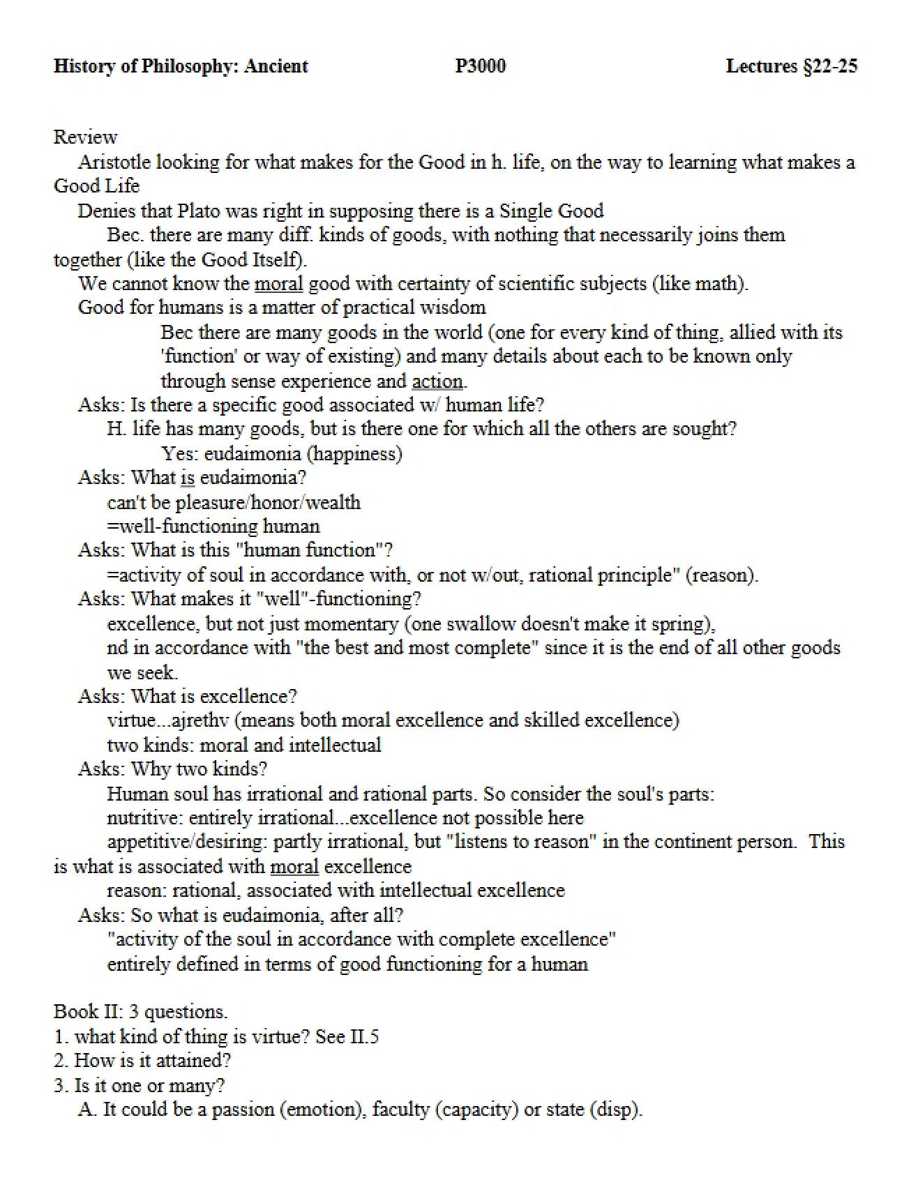 Ancient Philosophy Lecture Notes (Second Instance)