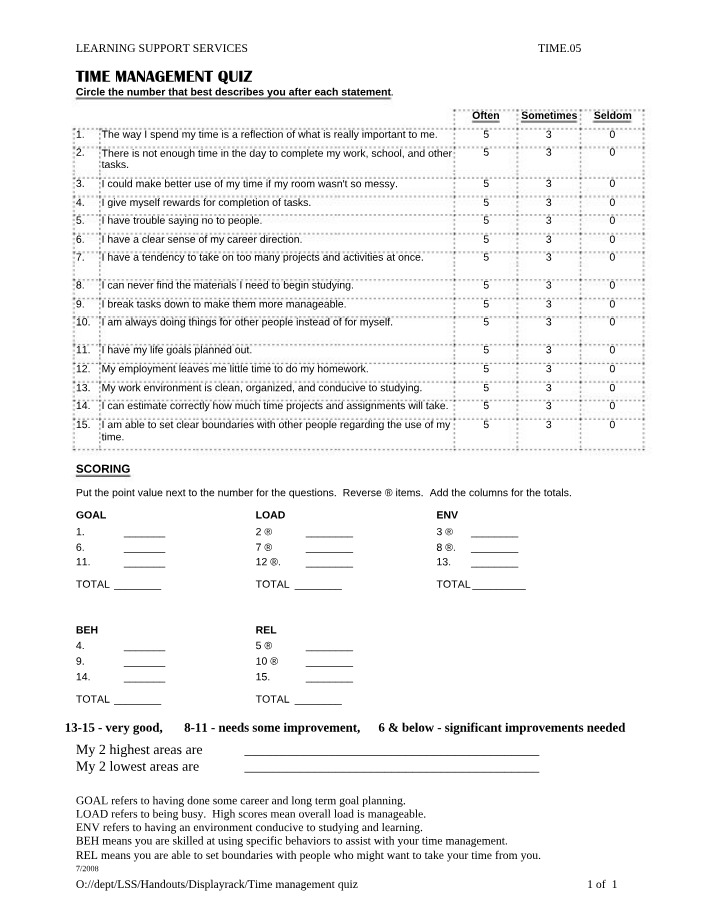 Quiz on Time Management