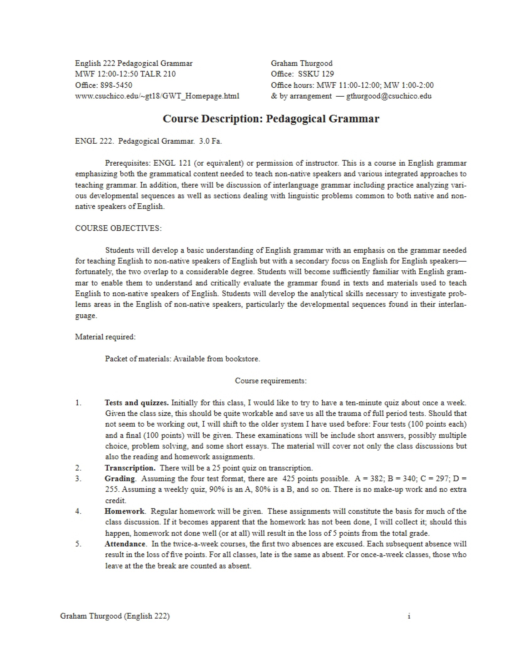 Pedagogical Grammar Syllabus